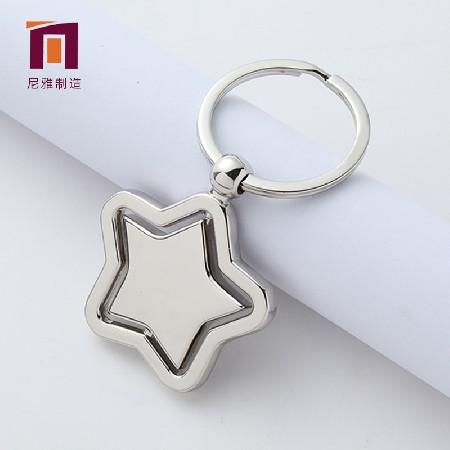 五角星旋轉(zhuǎn)金屬鑰匙扣 創(chuàng)意禮品汽車(chē)掛件自定義圖案鑰匙扣批發(fā)